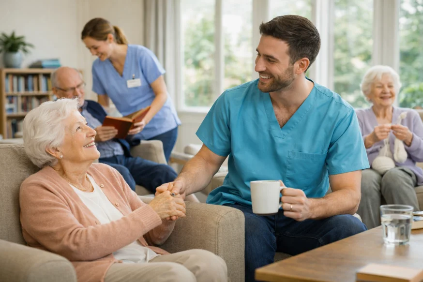 Caregiver supporting a senior at home